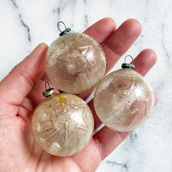 Vintage Lot 3 Glass Indent Unsilvered BALL STAR Feather Tree Christmas Ornament - Picture 3 of 7